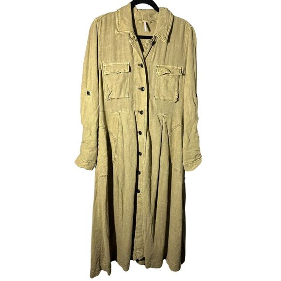 NWT Free People Rainz Duster Coat Long Button Up Marsh Gree Size XS MSRP $198 - Picture 2 of 11